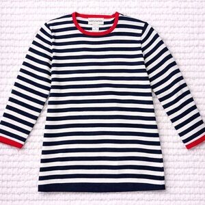 Navy White Striped Top Women’s Medium NWT Red Trim Long Sleeve Classic Nautical